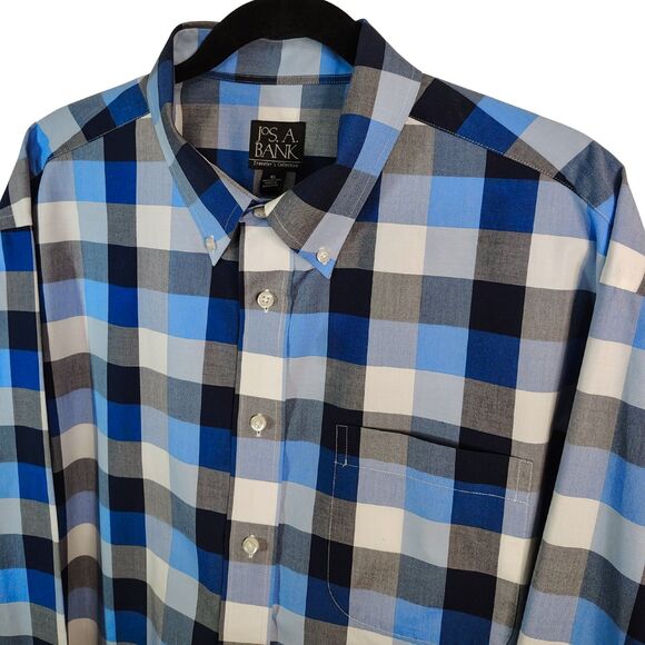 JOS. A. BANK Blue Plaid Cotton XL Men's Long Sleeve Button Down Shirt - Picture 1 of 6